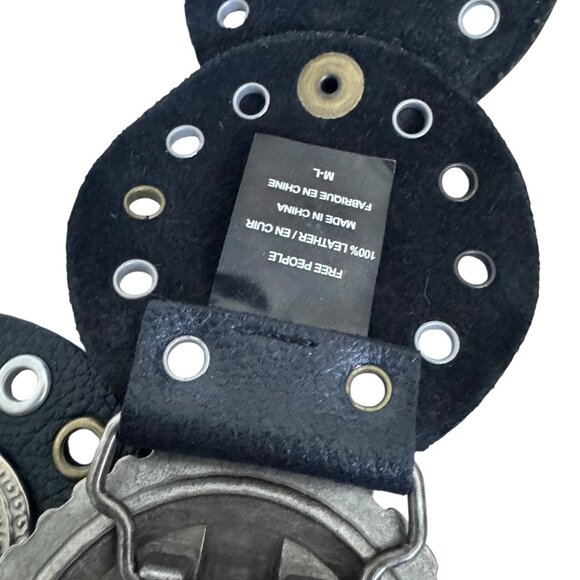 Free People Concho Disc Leather Belt Black boho Statement womens Medium Large - Picture 6 of 8
